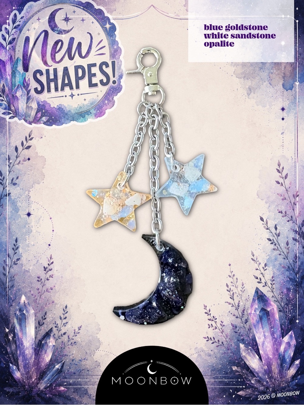 Moonbow Handmade Charm - White Sandstone, Opalite, Blue Goldstone